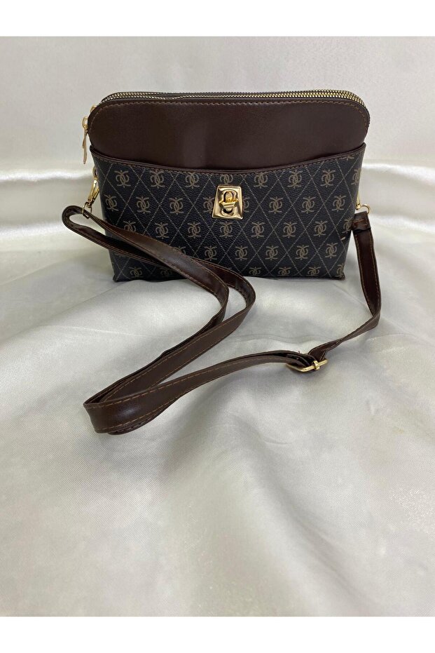 Women's Gold Detailed 3 Compartment Adjustable Strap Shoulder Bag
