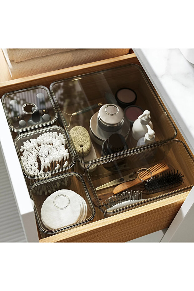 5'li Kutu Seti Banyo Seti Makyaj Malzeme Kutu Seti Gri - 1