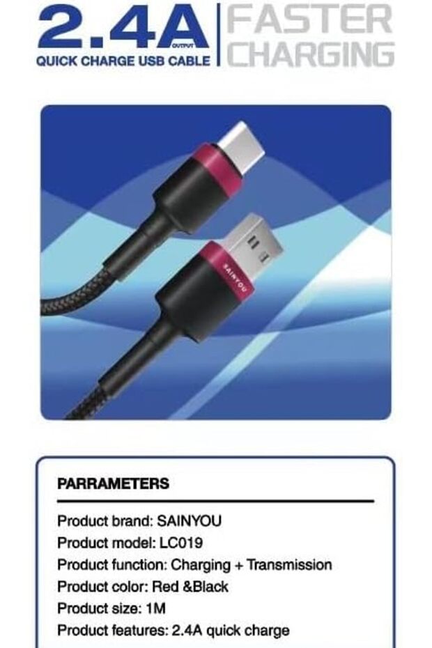ynsShoping 2.4A SUPER HIZLI TYPE C AAA+ KALİTE HASIR ŞARJ VE KABLOSU LC019 TYPE C NewTrrending 11782 - 2