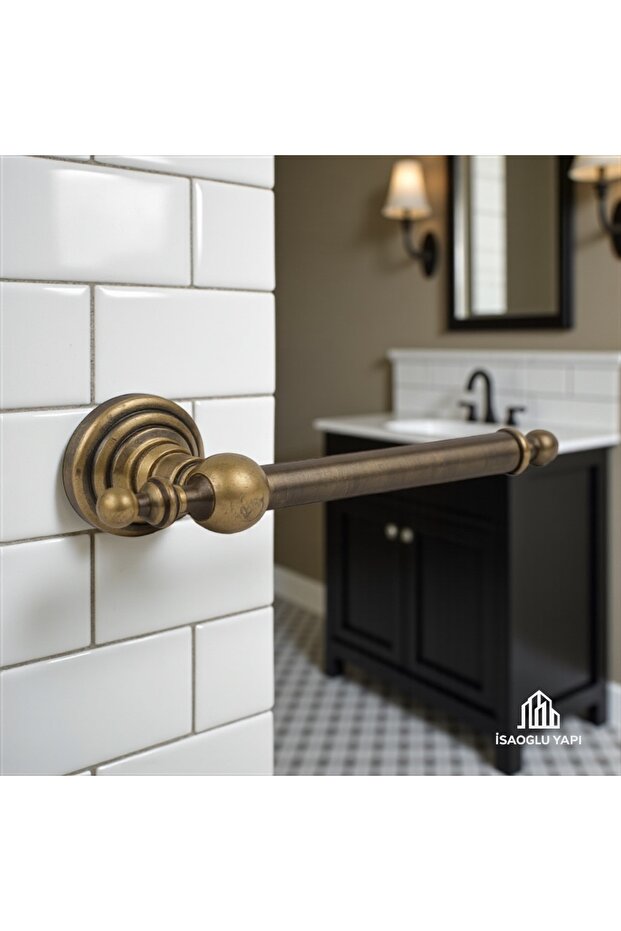 Pirinç Tuvalet Kağıtlık Eskitme Gold Banyo Tuvalet Kağıtlığı Vintage - 1