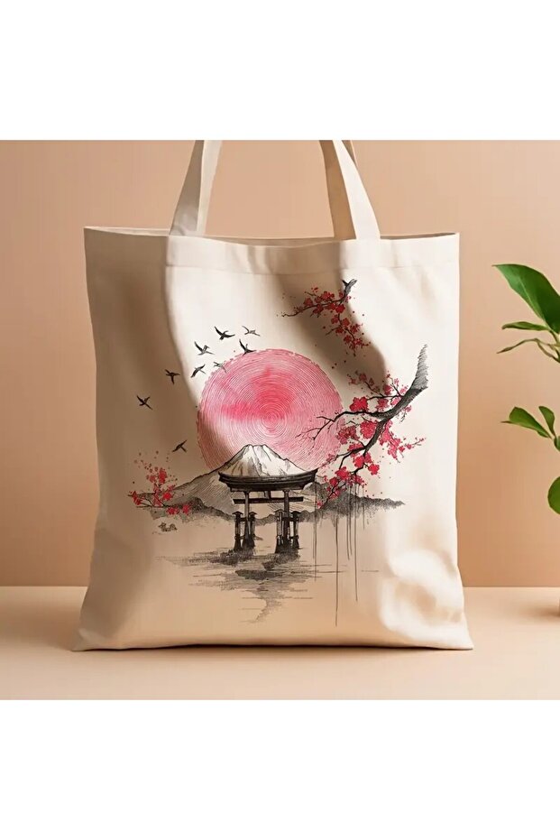 Japan & Sakura Design Printed Women's Organic Cotton Hambez Bag