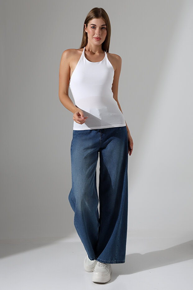 Slim Fit Slim Fit Back Strap U Neck Strap Basic Body Women's Undershirt 22064 White