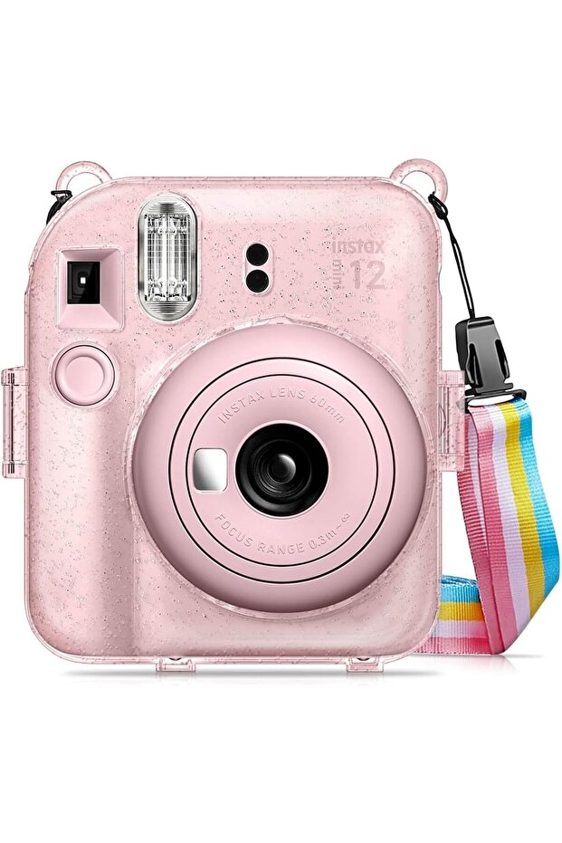 Transparent Hard Camera Case for Fujifilm Instax Mini 12 Instant Camera Cover with Adjustabl