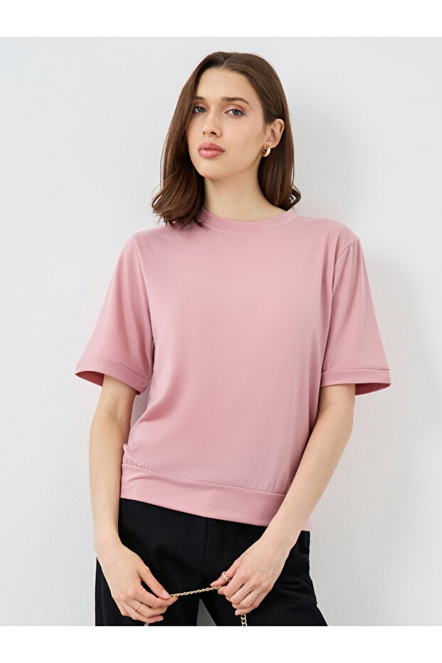 تي شيرت سادة برقبة دائرية وقصة عادية - 1