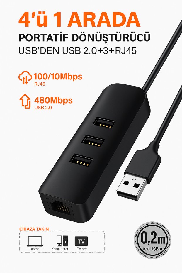 4 in 1 USB 2.0 Multiplexer and Rj45 Portable Converter Adapter