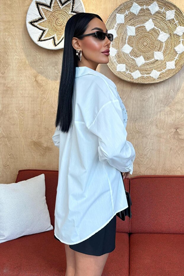Kristal Taş Çakımlı Poplin Gömlek 3413 - 5