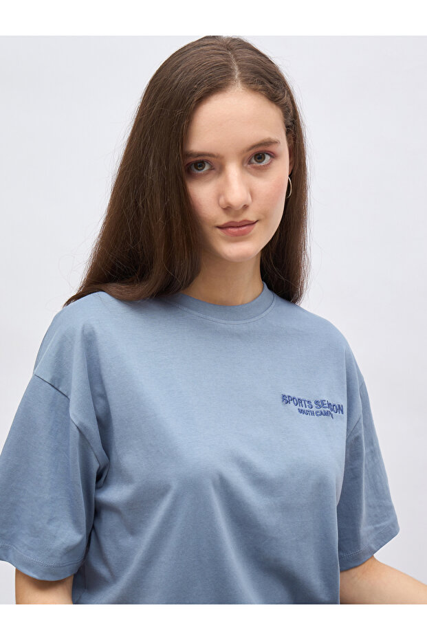 Embroidered Slogan Oversized T-Shirt - 4