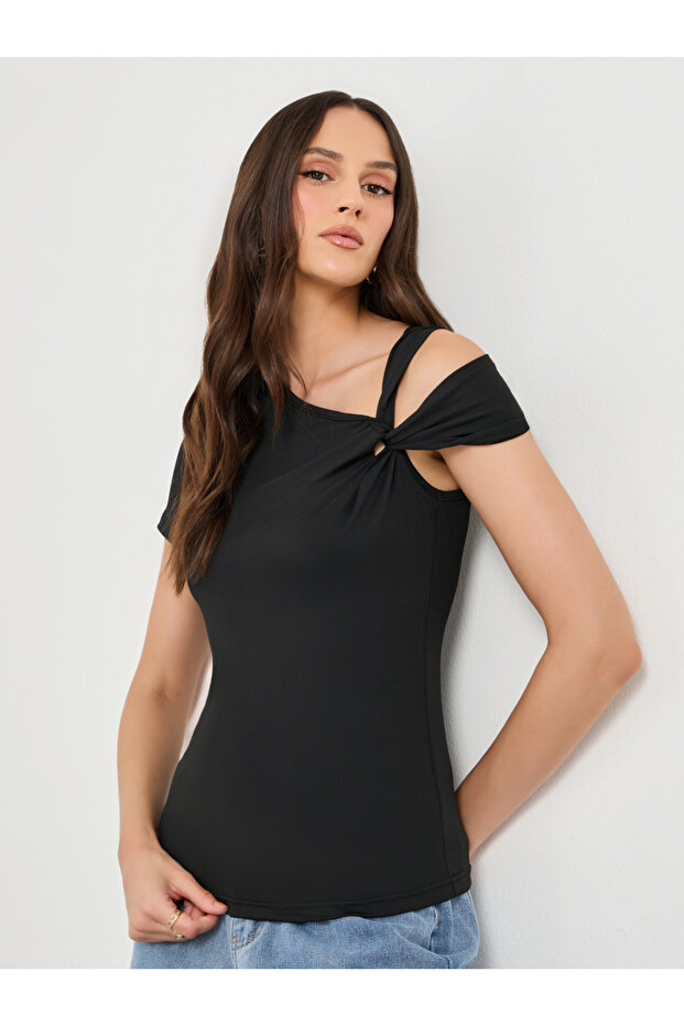 Women Black Knot Detail Knit Top
