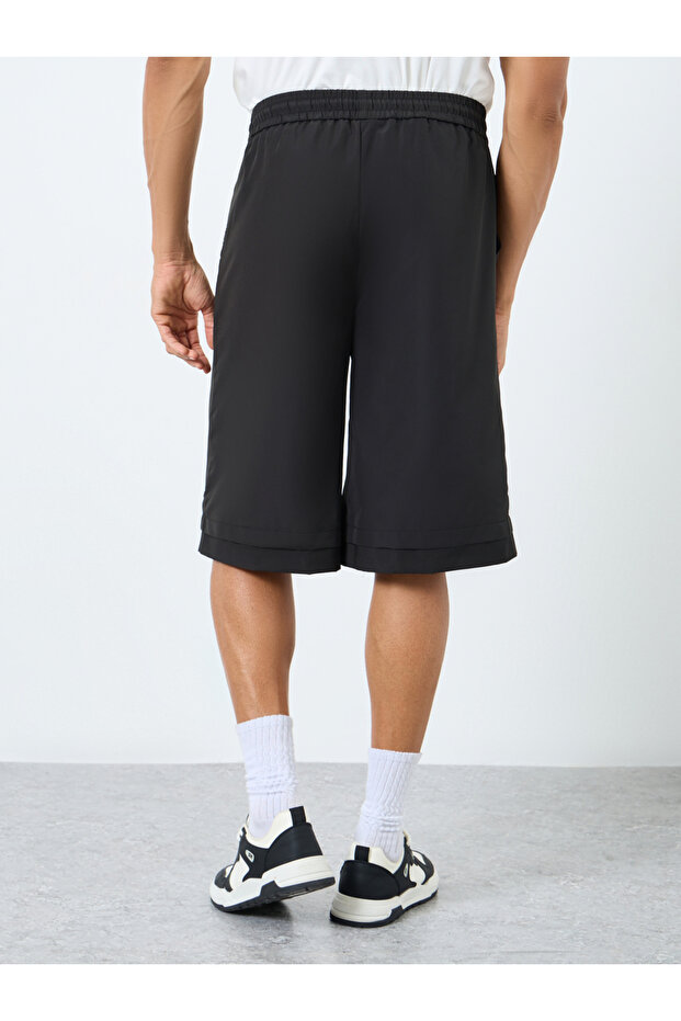 شورت رجالي أسود سادة كبير الحجم برباط - 4