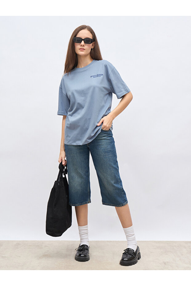 Embroidered Slogan Oversized T-Shirt - 1