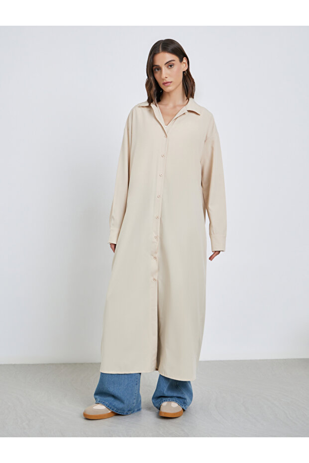 كيمونو سادة بياقة وأزرار للإغلاق - 2