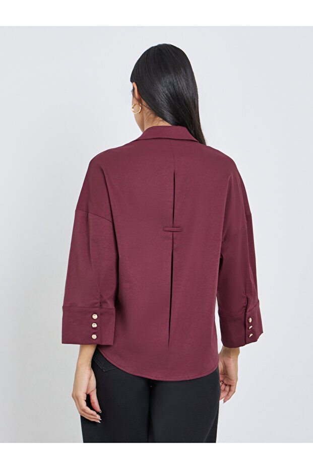 Solid Flared Sleeve Buttoned Short - 5