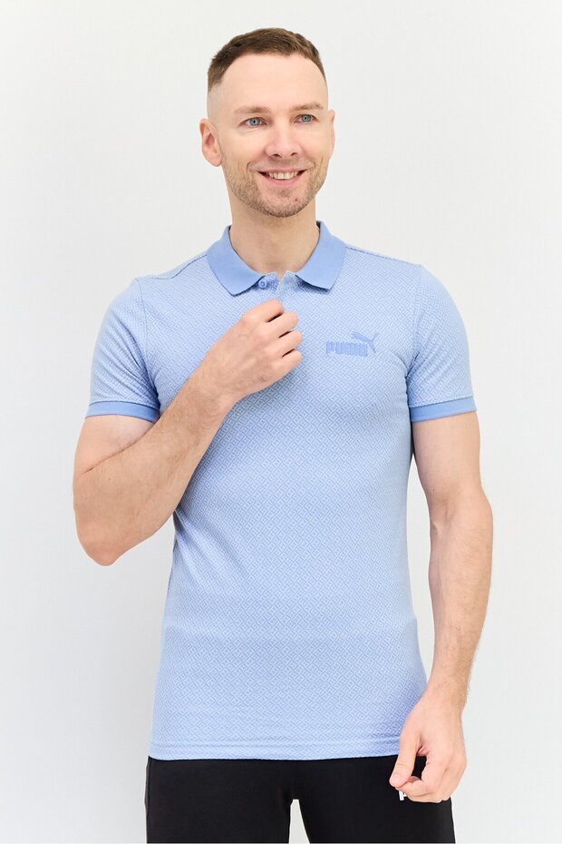 Men Slim Fit Embroidered Logo Short Sleeve Outdoor Polo Shirt, Light Blue