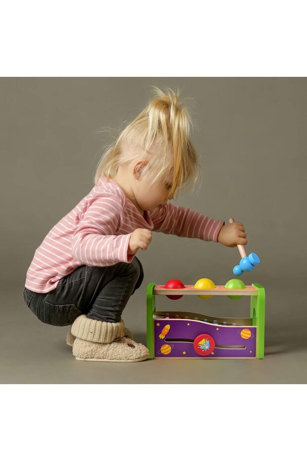 2-in-1 Wooden Hammering Pounding Toy with Xylophone, Montessori Fine Motor Learning for Toddlers