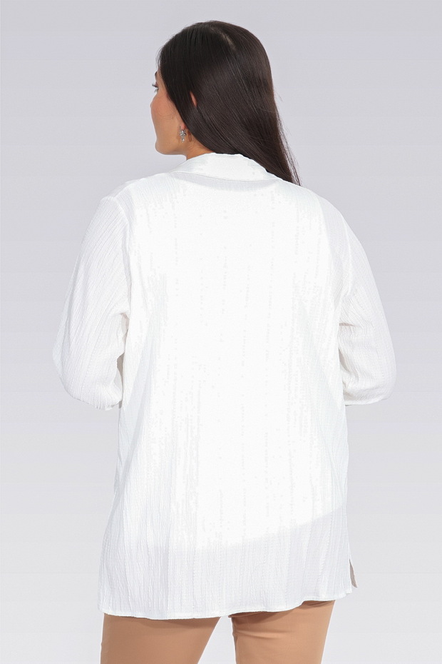 11042 EKRU KRİNKIL KUMAŞ RAHAT KESİM TUNİK - 6