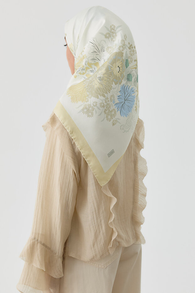 Feraye Twill İpek Eşarp - Sarı - 5