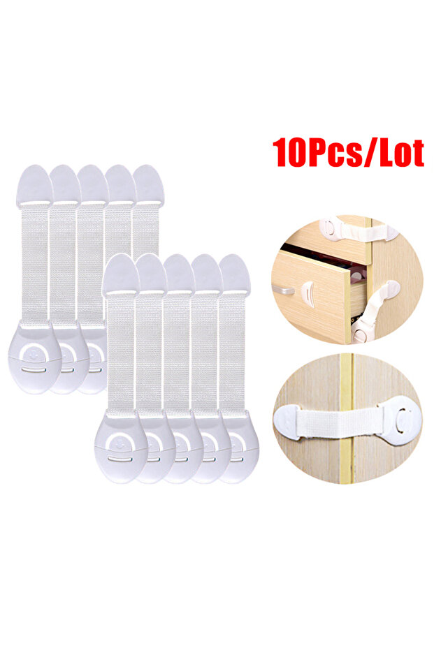 White 10pcs Child Safety Cabinet Lock Baby Security Protection Drawer Door Cabinet Lock Plastic Prot