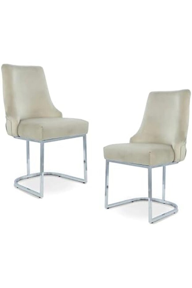 Set of 2 Taupe Velvet Dining Chair with Chrome Legs - Bianca