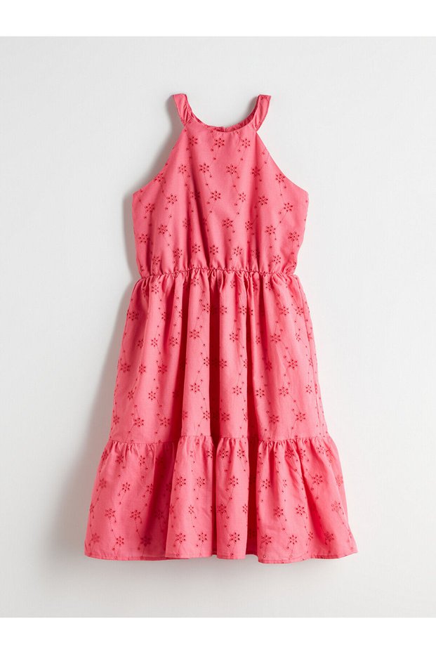 Seray New Season Halter Neck Eyelet Embroidery Detailed Girls' Dress
