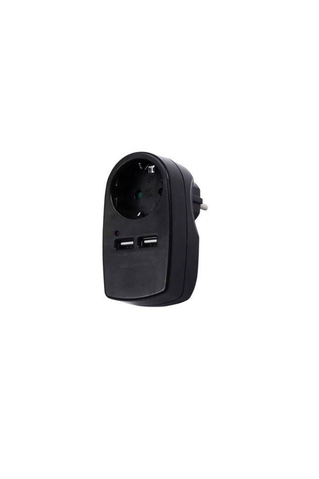 16A Socket Adapter with 2xUSB, Black, 3680W