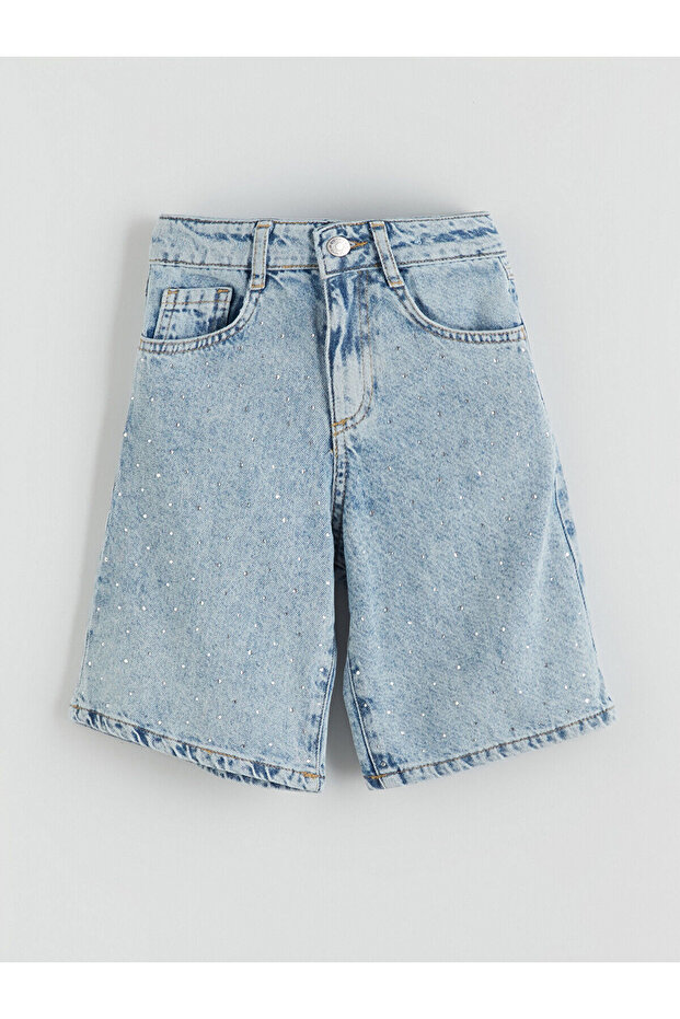 LCW KidsMavi Taşlı Kız Çocuk Jean Şort - 1