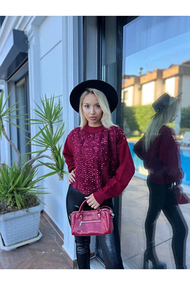 Havlu Örgülü Önü Pullu Triko Kazak - 5