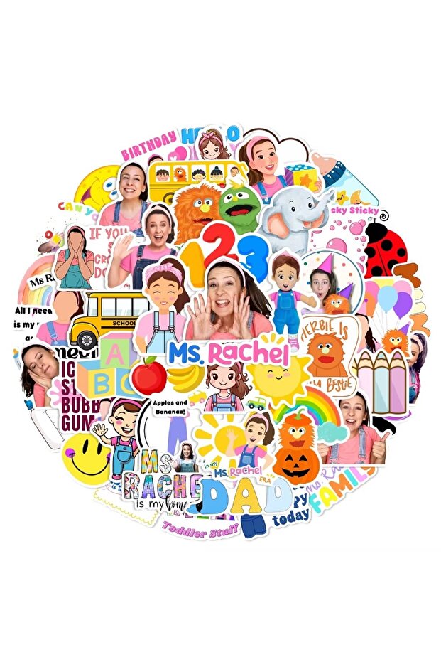 50Pcs New Ms Rachel Early Education Sticker Children's Enlightenment Learning Decals PVC Waterpro...