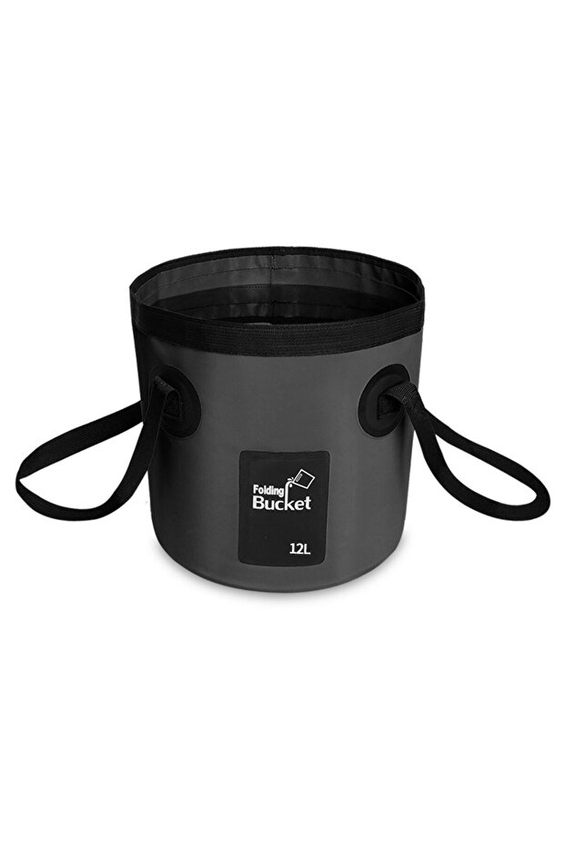 Black-12L Portable Collapsible Bucket, Water Storage Bag with Straps, Multifunctional Folding Water