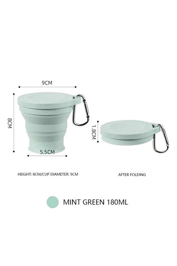 Mint Green Outdoors Silicone Folding Cup with Hanging Hole Creative Water Cup Travel Portable Washin
