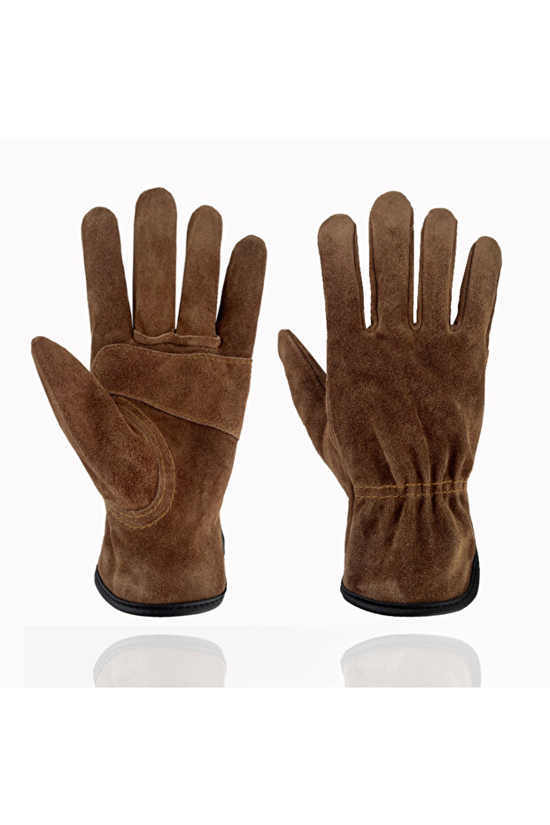 XL Brown Cowhide Outdoor Protective Gloves Heat Insulation Anti-cutting Anti-thorning Camping Mounta