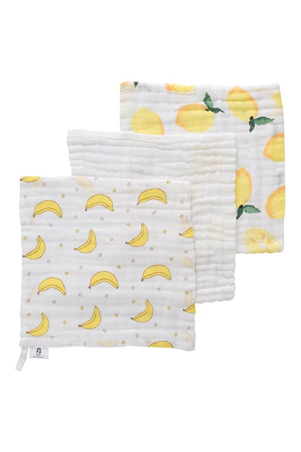 Face & Burp Cloth Set of 3 - Go Bananas - White