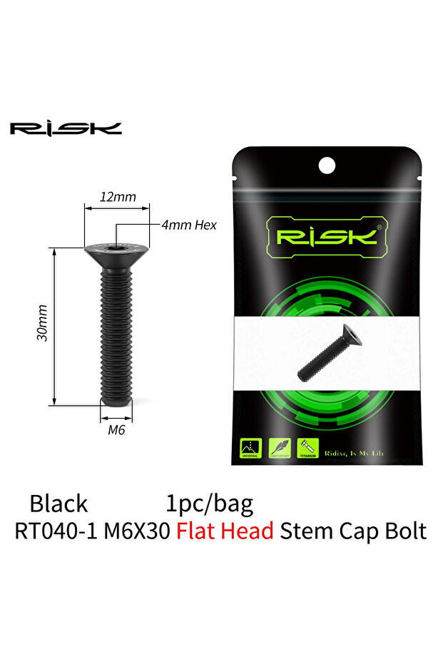 30 Flat BK 1PC M6x30/35/40/50mm Headset Stem Top Fixing Screw Extended Bolt, Titanium Alloy Oil Disc
