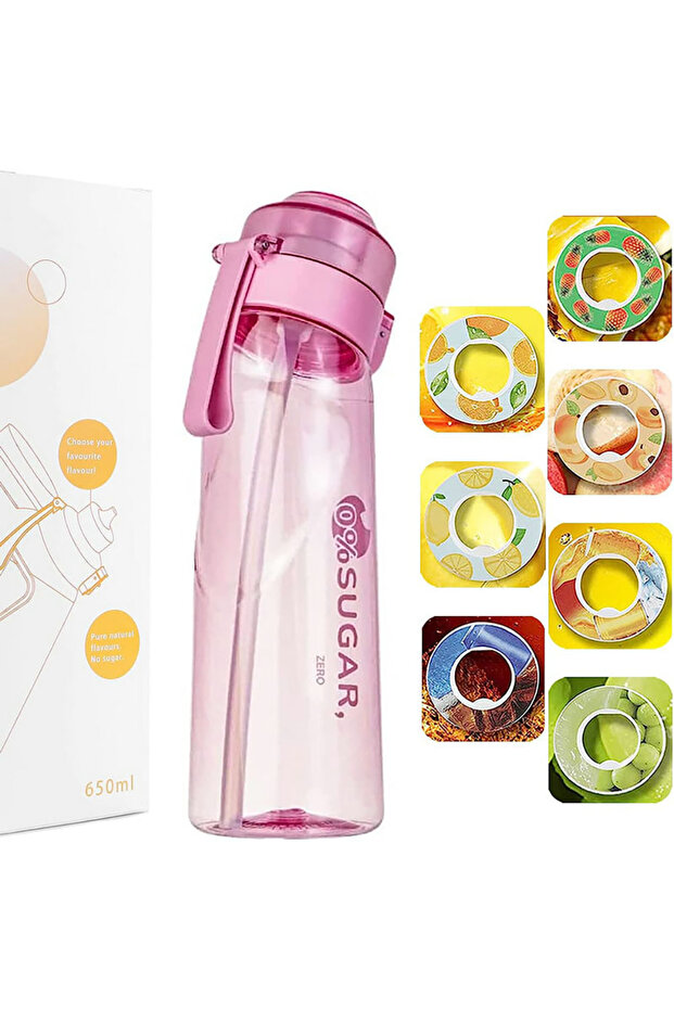 Pink-7 Ring 650ml Flavored Water Bottle Sports Drinking Bottle Flavor Pods Fruit Scent Up Water Cup