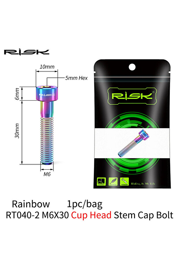 30 CL 1PC M6x30/35/40/50mm Headset Stem Top Fixing Screw Extended Bolt, Titanium Alloy Oil Disc Scre
