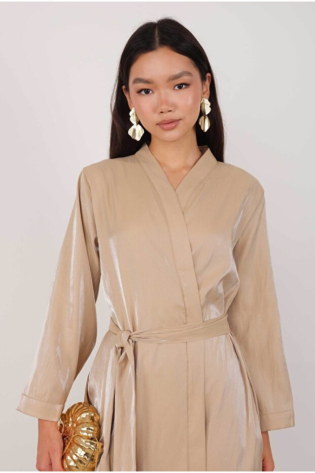 Sedefli Abaya Koyu Bej - 2