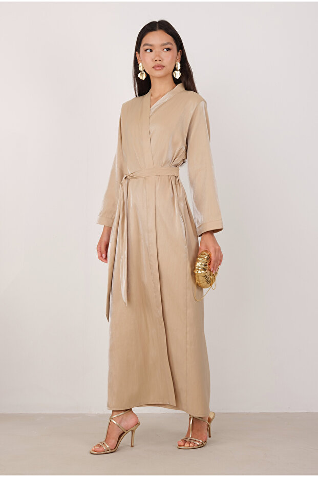 Sedefli Abaya Koyu Bej - 1