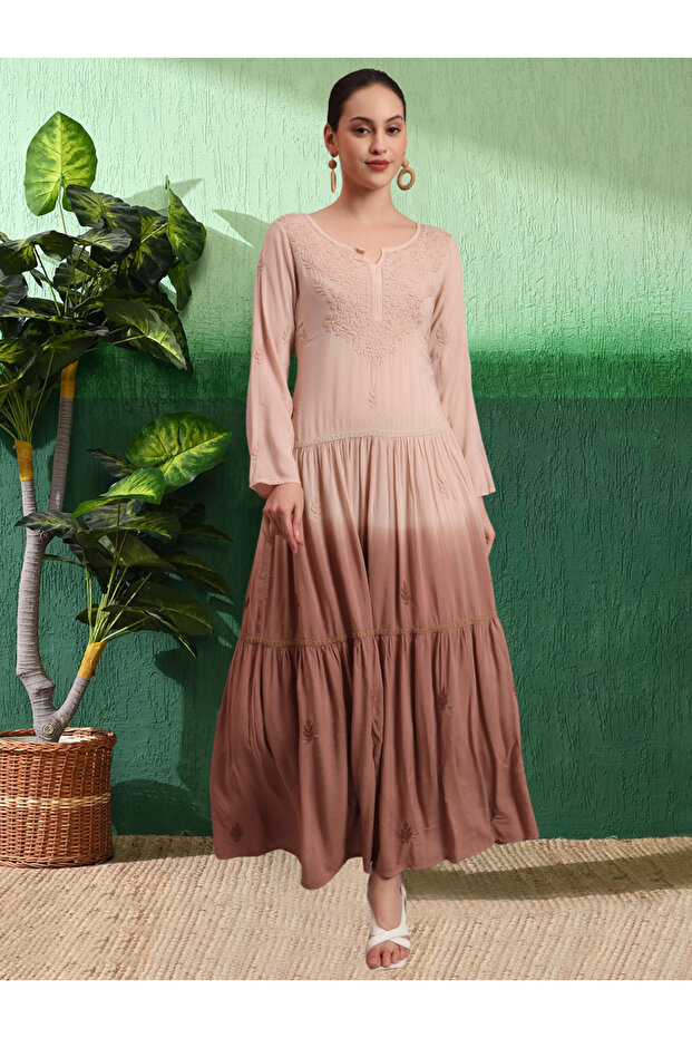 Hand Embroidered Chikankari Modal Ombre Jalabiya-AL4047