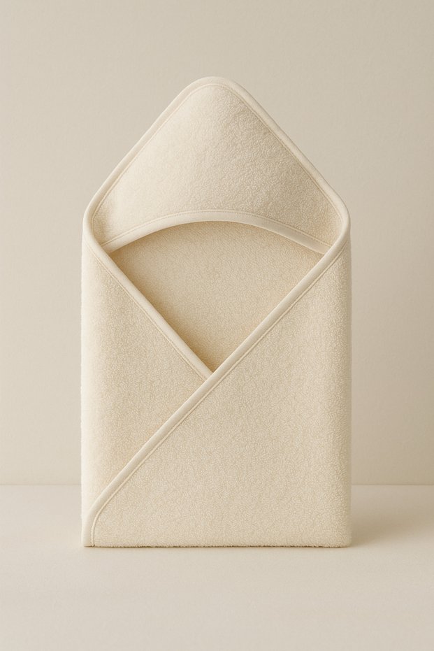Baby Kids Towel Swaddle 100% Cotton Hooded Cream Color Piping