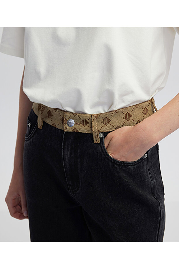 Monogram jakarlı jean pantolon - 5