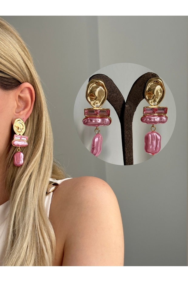Gold Baguette Stone Hanging Shiny Stone Luxury Earrings