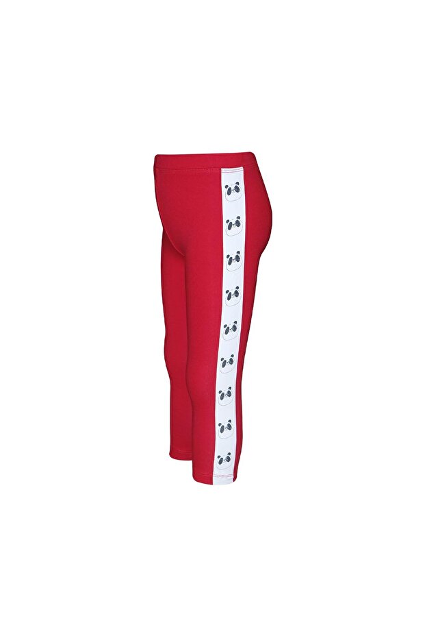 Red Girl's Hooded Side Panda Printed Leggings