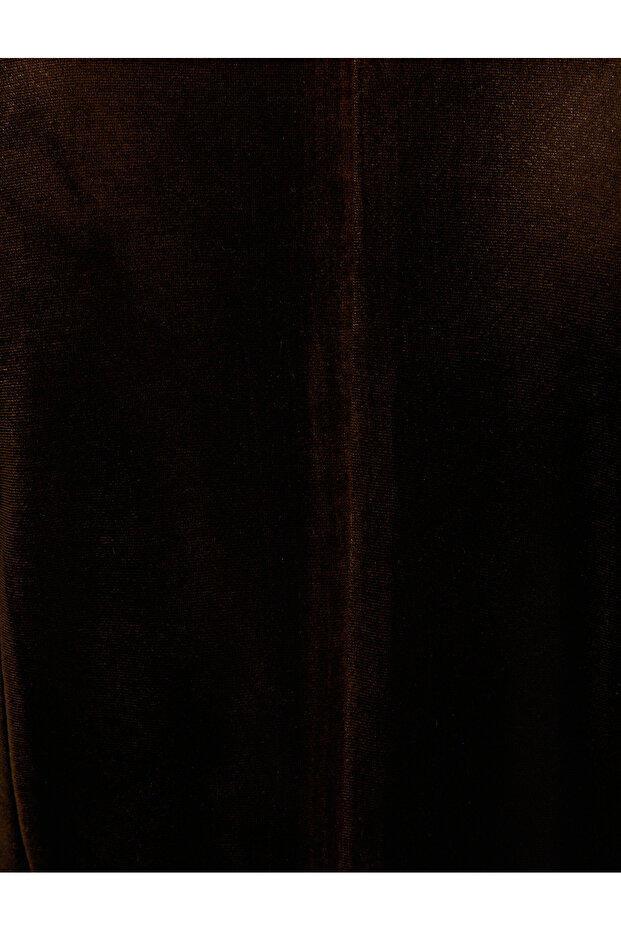 DERI DETAYLI KADIFE ELBISE - 6