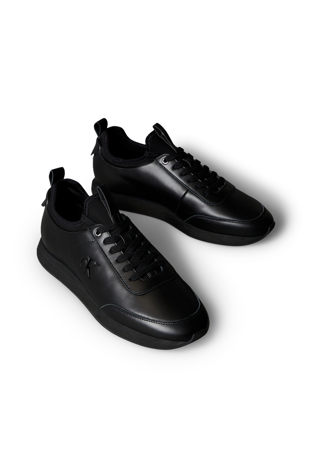 Men Triple Black Leather Signature Logo Retro Runner Trainers - 2