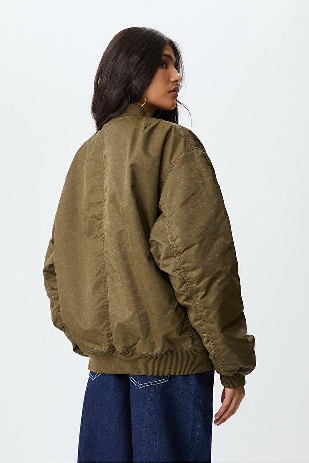 Yıkanmış Görünümlü Bomber Ceket - 4