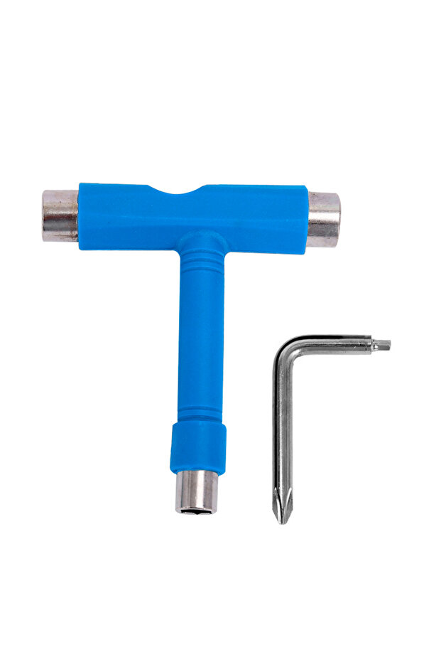 ملحقات لوح التزلج المحمولة متعددة الوظائف من Blue Skate Tools على شكل حرف T مع مفتاح ألين ورأس فيليبس W