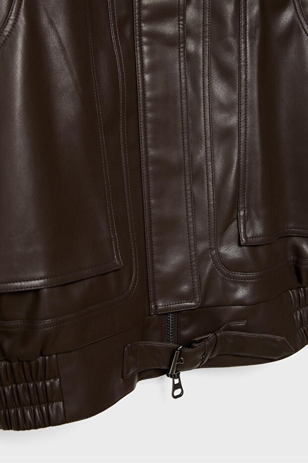 Oversize Suni Deri Ceket - 8
