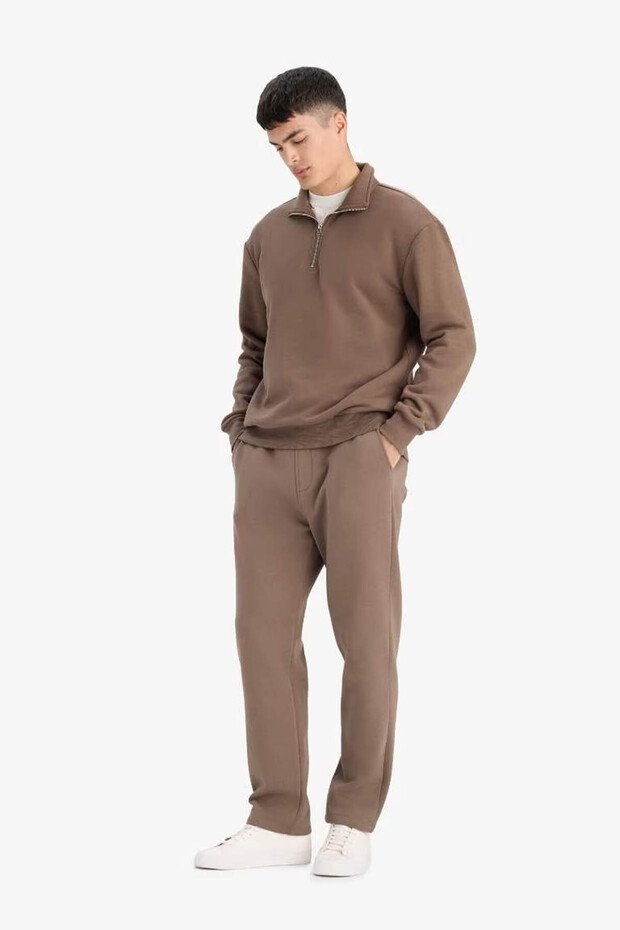 Regular Fit Beli Bağcıklı Cepli Düz Paça Kalın Haki Erkek Eşofman Altı D7836AX/KH154 - 3
