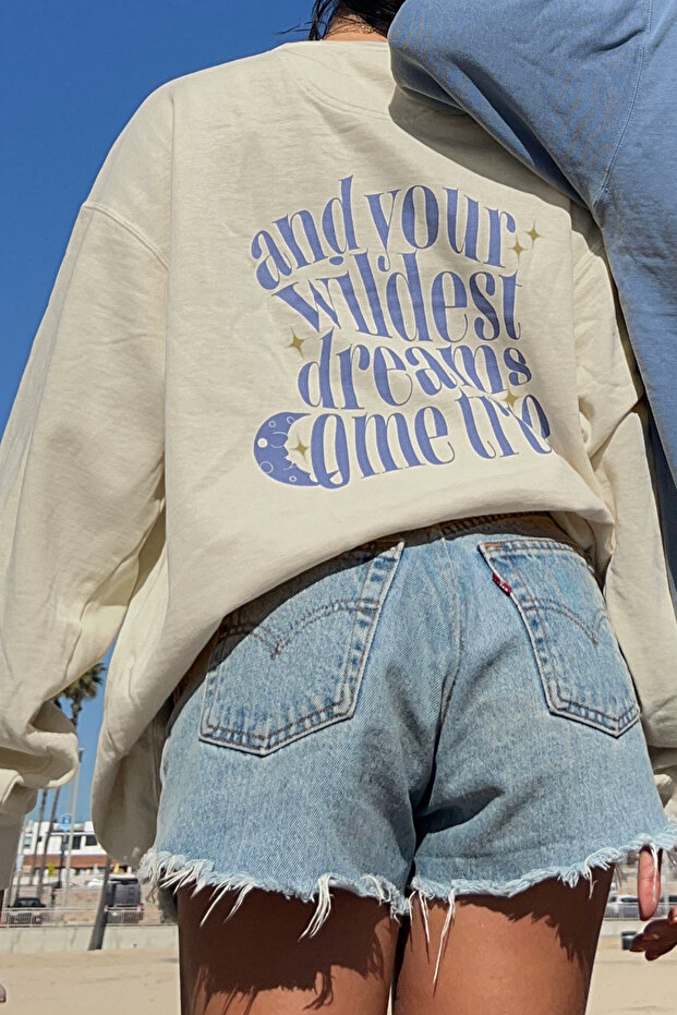 Unisex Oversize Sweatshirt Broken Wildest Dreams Printed Cream – Crew Neck, 3 Thread Ribs