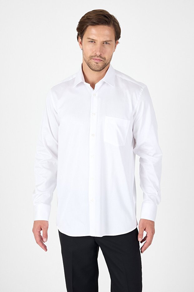 Men's White Rigid Collar 100% Cotton Comfort Fit Shirt 1004250323