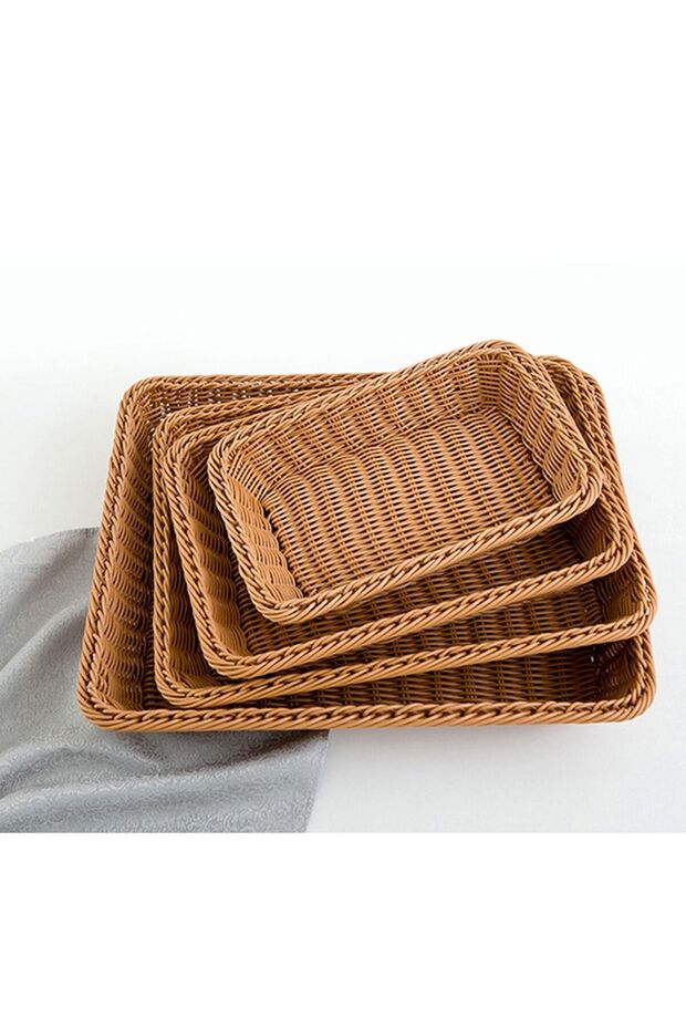4pcs Rattan Woven Bread Baskets Serving Trays Fruit Basket Wicker Storage Organizer For Home Decor